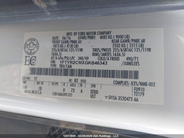 1FTYR2CMXGKB46343 Ford Transit T-250