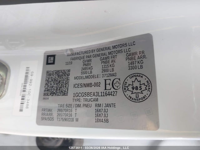 1GCGSBEA3L1164427 Chevrolet Colorado Wt