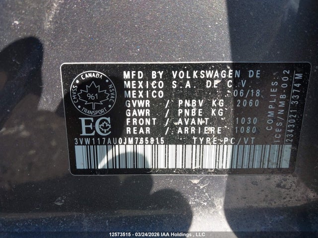 3VW117AU0JM765815 Volkswagen Golf Sportwagen S