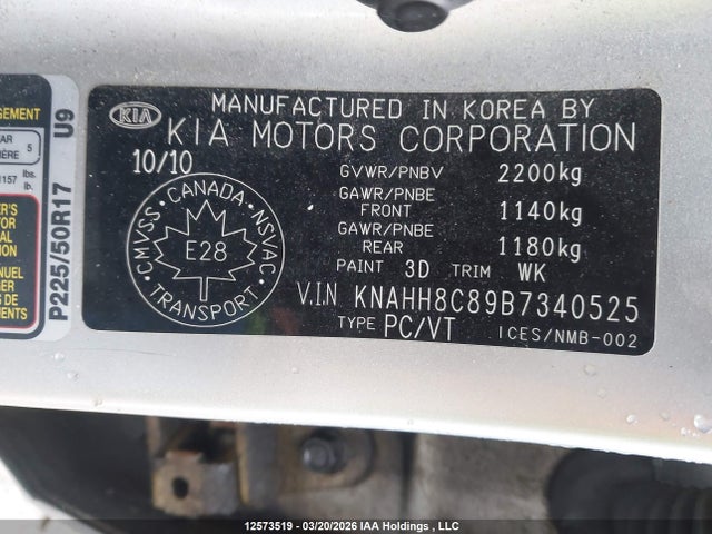 2011 Kia Rondo მანქანა იყიდება აუქციონზე, vin: KNAHH8C89B7340525, აუქციონის ნომერი: 12573519