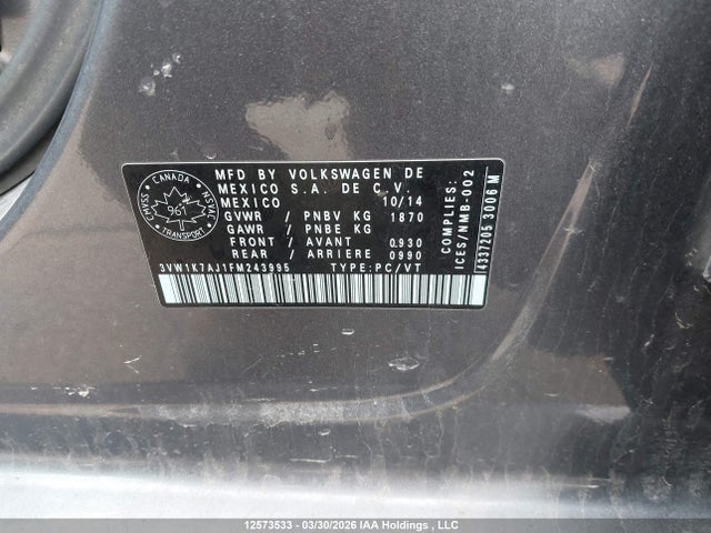 3VW1K7AJ1FM243995 Volkswagen JETTA S