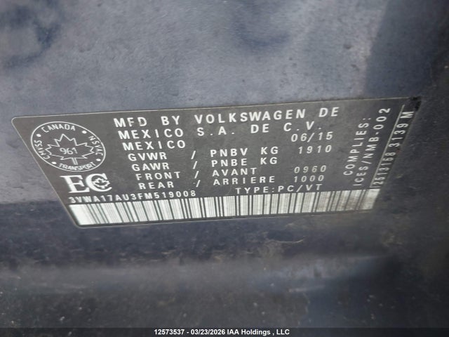 3VWA17AU3FM519008 Volkswagen Golf Sportwagon 1.8 Tsi Comfortline/1.8 Tsi Highline/1.8 Tsi Trendline