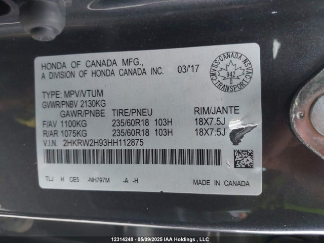 2HKRW2H93HH112875 Honda Cr-v Touring