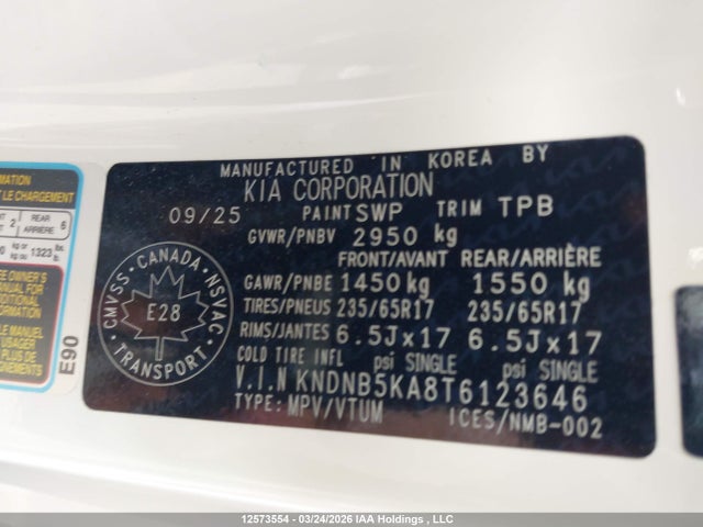 Продаж на аукціоні авто 2026 Kia Carnival Hev Lx+, vin: KNDNB5KA8T6123646, номер лоту: 12573554