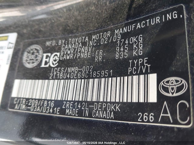Продаж на аукціоні авто 2009 Toyota Corolla Ce, vin: 2T1BU40E69C185951, номер лоту: 12573557
