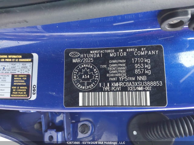 12573565 :رقم المزاد ، KMHRC8A3XSU388853 vin ، 2025 Hyundai Venue Sel/limited مزاد بيع