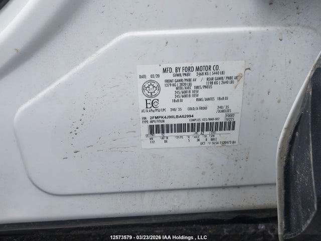 Продаж на аукціоні авто 2020 Ford Edge, vin: 2FMPK4J90LBA62994, номер лоту: 12573579