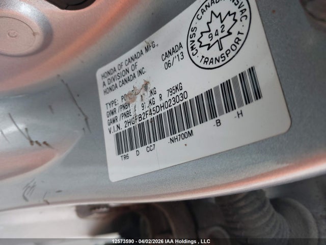 Aukcja sprzedaży 2013 Honda Civic, vin: 2HGFB2F45DH023030, numer aukcji: 12573590