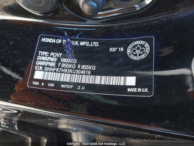 SHHFK7H93KU304619 Honda Civic Sport Touring