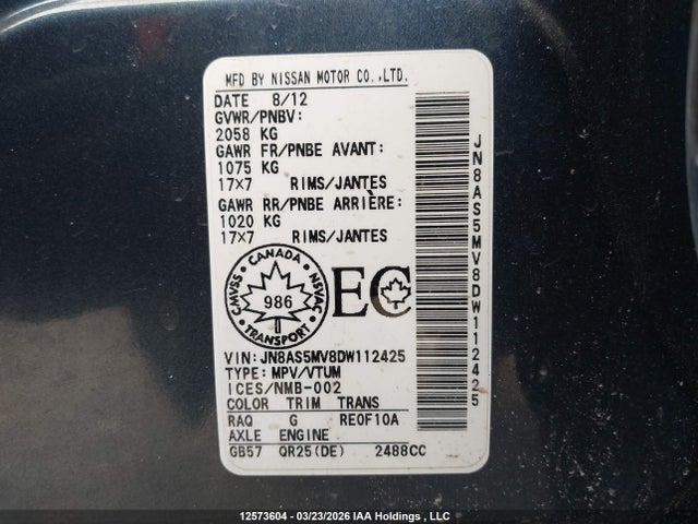 Aukcja sprzedaży 2013 Nissan Rogue S/sv, vin: JN8AS5MV8DW112425, numer aukcji: 12573604