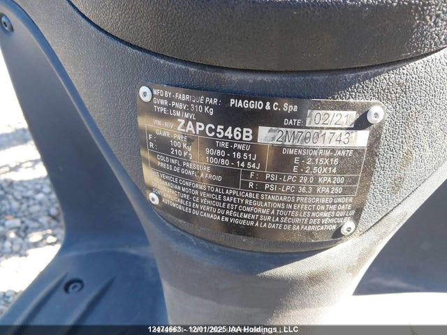 Продажа на аукционе авто 2021 Piaggio Liberty 50/50 S, vin: ZAPC546B2M7001743, номер лота: 12474663