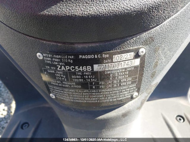 Продажа на аукционе авто 2021 Piaggio Liberty 50/50 S, vin: ZAPC546B2M7001743, номер лота: 12474663