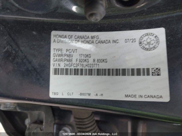 12573608 :رقم المزاد ، 2HGFC2F76LH023771 vin ، 2020 Honda Civic مزاد بيع