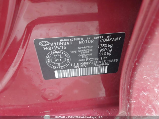KMHD84LF1HU113666 Hyundai ELANTRA GL