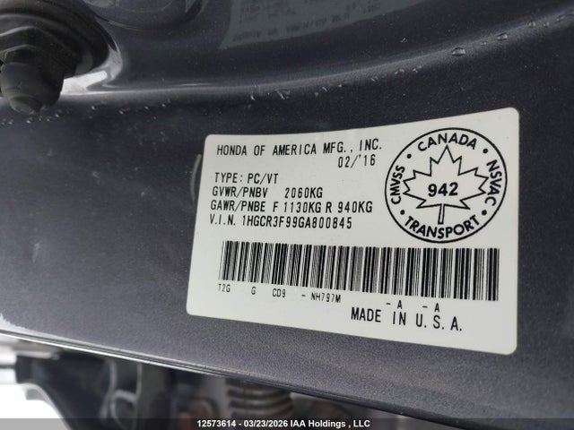 1HGCR3F99GA800845 Honda Accord Touring V6