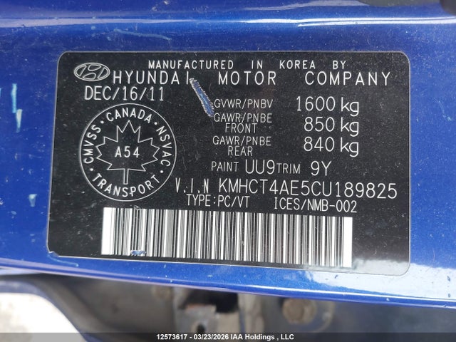 Продажа на аукционе авто 2012 Hyundai Accent Gl, vin: KMHCT4AE5CU189825, номер лота: 12573617