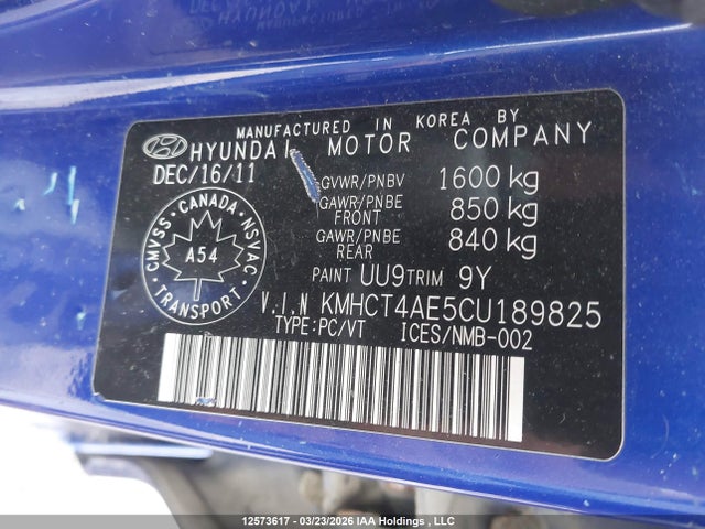 Продажа на аукционе авто 2012 Hyundai Accent Gl, vin: KMHCT4AE5CU189825, номер лота: 12573617