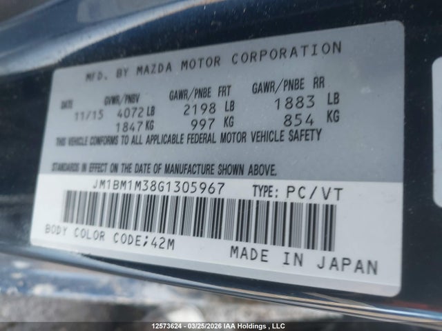 JM1BM1M38G1305967 Mazda Mazda3 Gt