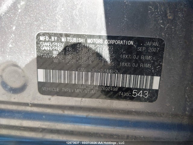 Aukcja sprzedaży 2018 Mitsubishi Outlander, vin: JA4AZ2A34JZ602499, numer aukcji: 12573637