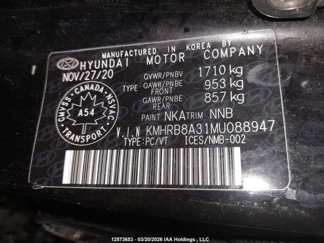 12573653 :رقم المزاد ، KMHRB8A31MU088947 vin ، 2021 Hyundai Venue Se مزاد بيع