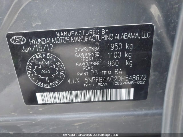 Продаж на аукціоні авто 2013 Hyundai Sonata Gl, vin: 5NPEB4AC2DH548672, номер лоту: 12573661