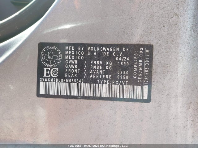 Aukcja sprzedaży 2024 Volkswagen Jetta Highline, vin: 3VWGM7BU8RM085348, numer aukcji: 12573666