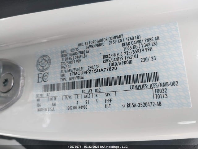 1FMCU9PZ1SUA77820 Ford Escape St-line Elite
