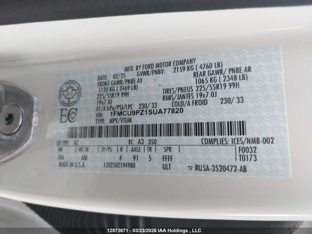 1FMCU9PZ1SUA77820 Ford Escape St-line Elite