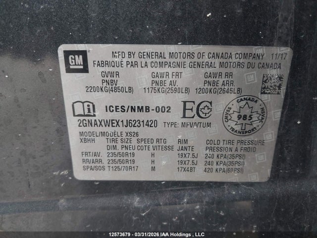 2GNAXWEX1J6231420 Chevrolet Equinox Premier