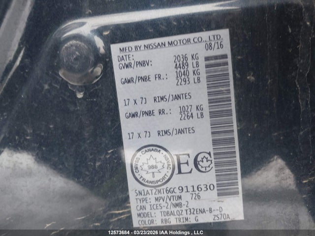 5N1AT2MT6GC911630 Nissan ROGUE S/SV
