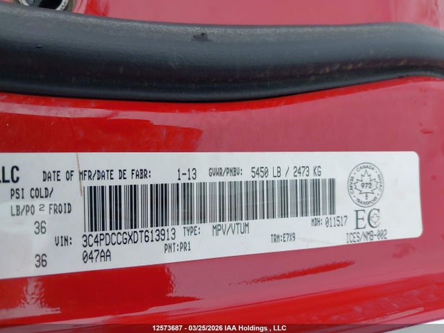 Aukcja sprzedaży 2013 Dodge Journey Sxt, vin: 3C4PDCCGXDT613913, numer aukcji: 12573687