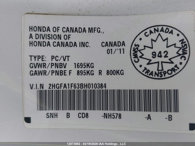 Продаж на аукціоні авто 2011 Honda Civic Lx-s, vin: 2HGFA1F63BH010384, номер лоту: 12573692