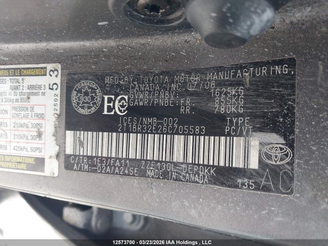12573700 :رقم المزاد ، 2T1BR32E26C705583 vin ، 2006 Toyota Corolla Ce/le/sport مزاد بيع