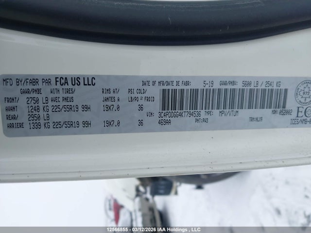 Aukcja sprzedaży 2019 Dodge Journey Crossroad, vin: 3C4PDDGG4KT794536, numer aukcji: 12566855