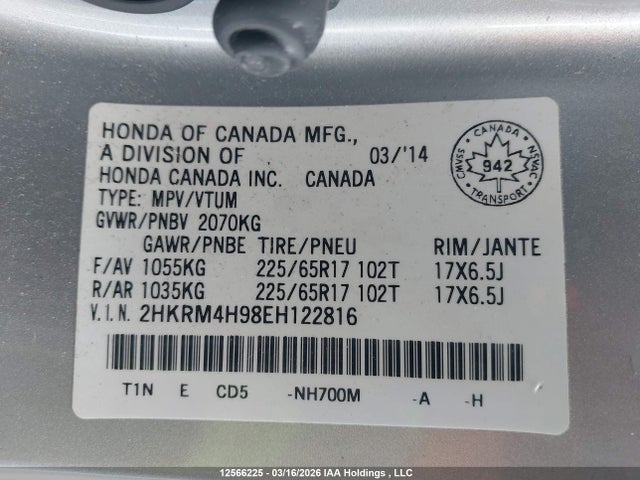 2HKRM4H98EH122816 Honda Cr-v Touring