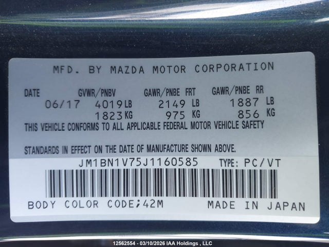 JM1BN1V75J1160585 Mazda Mazda3 50th Anniversary Edition/gs/se