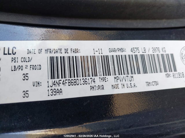 12552941 :رقم المزاد ، 1J4NF4FB6BD136174 vin ، 2011 Jeep Compass Sport/north مزاد بيع