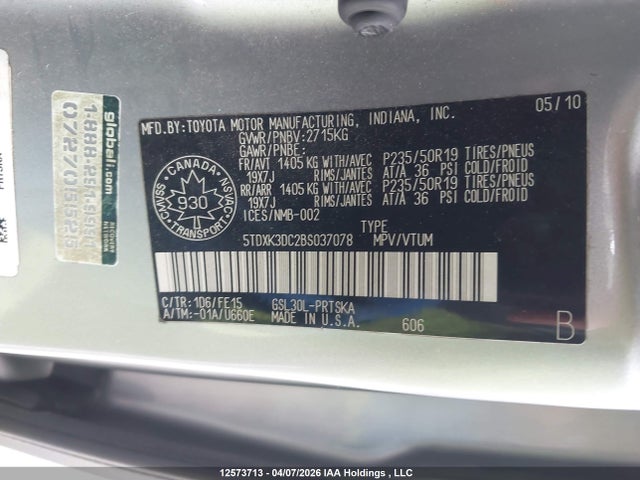 2011 Toyota Sienna Se 8 Passenger მანქანა იყიდება აუქციონზე, vin: 5TDXK3DC2BS037078, აუქციონის ნომერი: 12573713