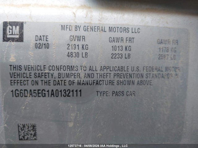 12573716 :رقم المزاد ، 1G6DA5EG1A0132111 vin ، 2010 Cadillac Cts Standard مزاد بيع