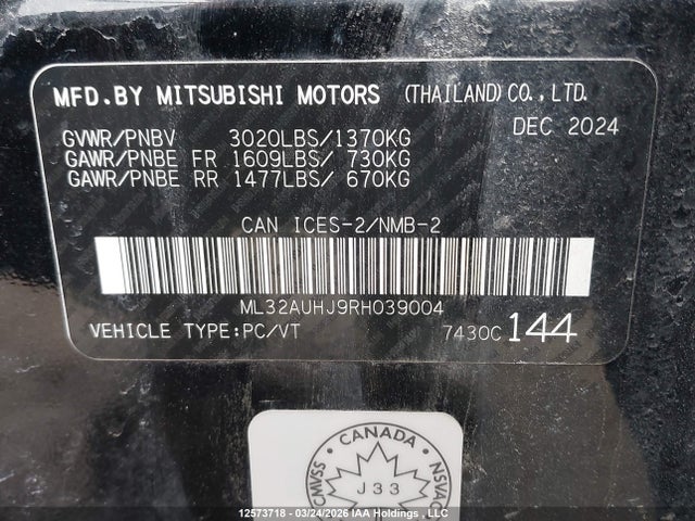 ML32AUHJ9RH039004 Mitsubishi Mirage Es/le
