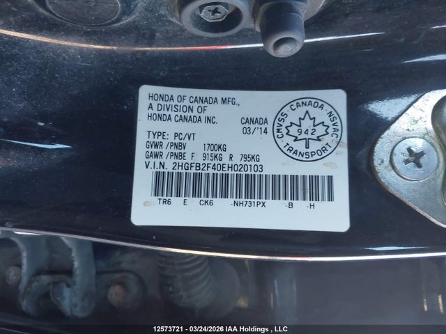 Aukcja sprzedaży 2014 Honda Civic, vin: 2HGFB2F40EH020103, numer aukcji: 12573721