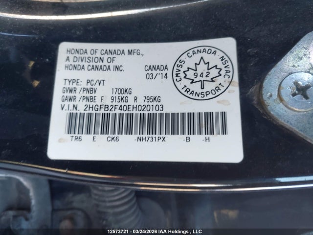 Aukcja sprzedaży 2014 Honda Civic, vin: 2HGFB2F40EH020103, numer aukcji: 12573721