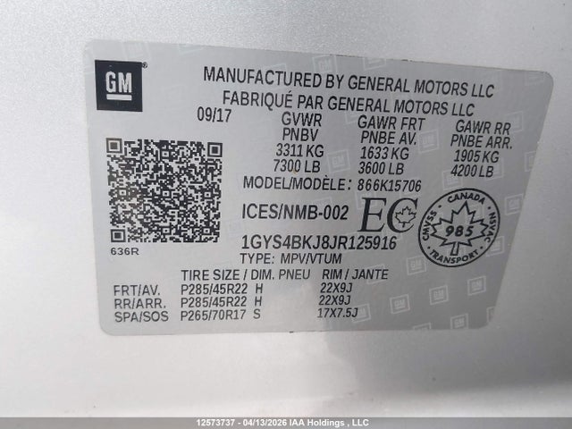 1GYS4BKJ8JR125916 Cadillac Escalade Luxury