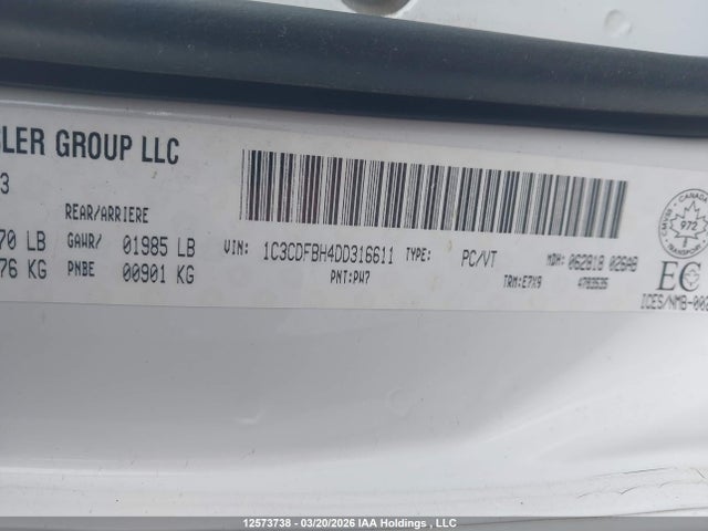 12573738 :رقم المزاد ، 1C3CDFBH4DD316611 vin ، 2013 Dodge Dart Sxt مزاد بيع