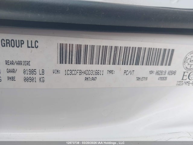 12573738 :رقم المزاد ، 1C3CDFBH4DD316611 vin ، 2013 Dodge Dart Sxt مزاد بيع