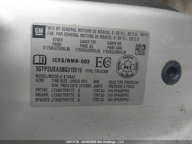 Aukcja sprzedaży 2011 Gmc Sierra 1500 Sl, vin: 3GTP2UEA3BG315519, numer aukcji: 12573739