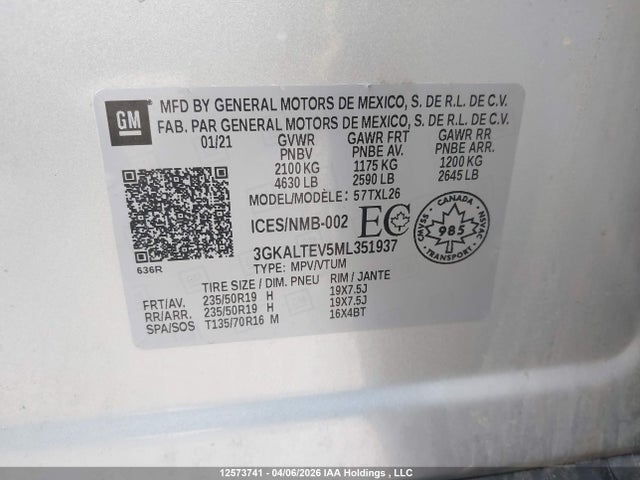 Aukcja sprzedaży 2021 Gmc Terrain, vin: 3GKALTEV5ML351937, numer aukcji: 12573741