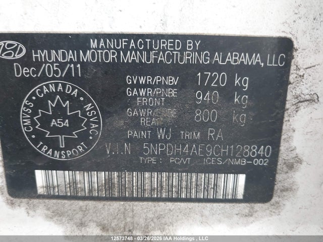 Продаж на аукціоні авто 2012 Hyundai Elantra Gl, vin: 5NPDH4AE9CH128840, номер лоту: 12573748
