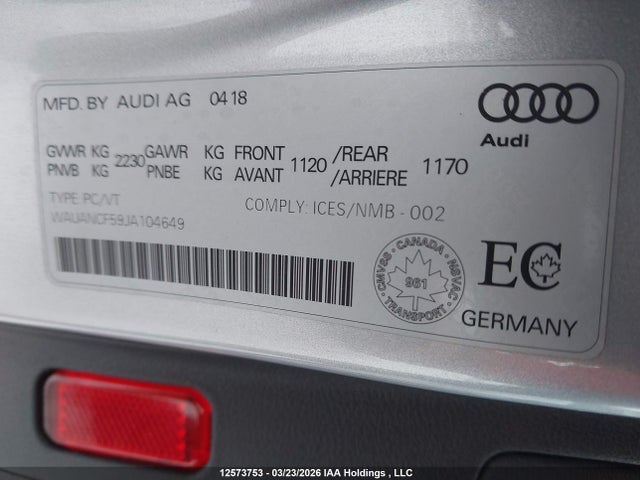 2018 Audi A5 Premium მანქანა იყიდება აუქციონზე, vin: WAUANCF59JA104649, აუქციონის ნომერი: 12573753