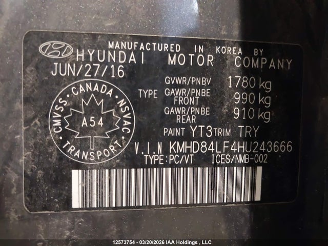 KMHD84LF4HU243666 Hyundai Elantra